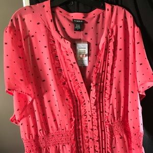 Torrid orange/coral cat blouse